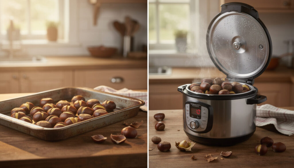 Châtaignes au four ou à la cocotte-minute : deux cuissons comparées