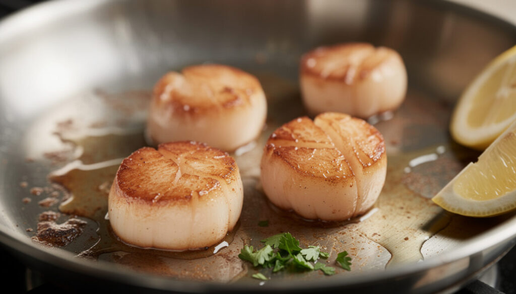 Coquilles Saint-Jacques poêlées : réussir une cuisson nacrée sans eau