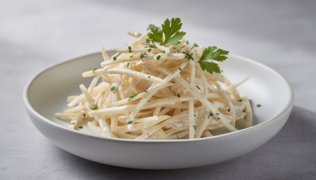 Céleri rémoulade maison : sauce légère et découpe bien croquante