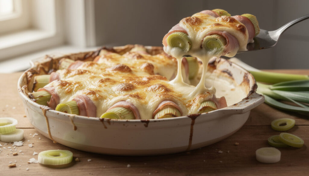 Poireaux au jambon et béchamel : recette gratinée sans excès d’eau